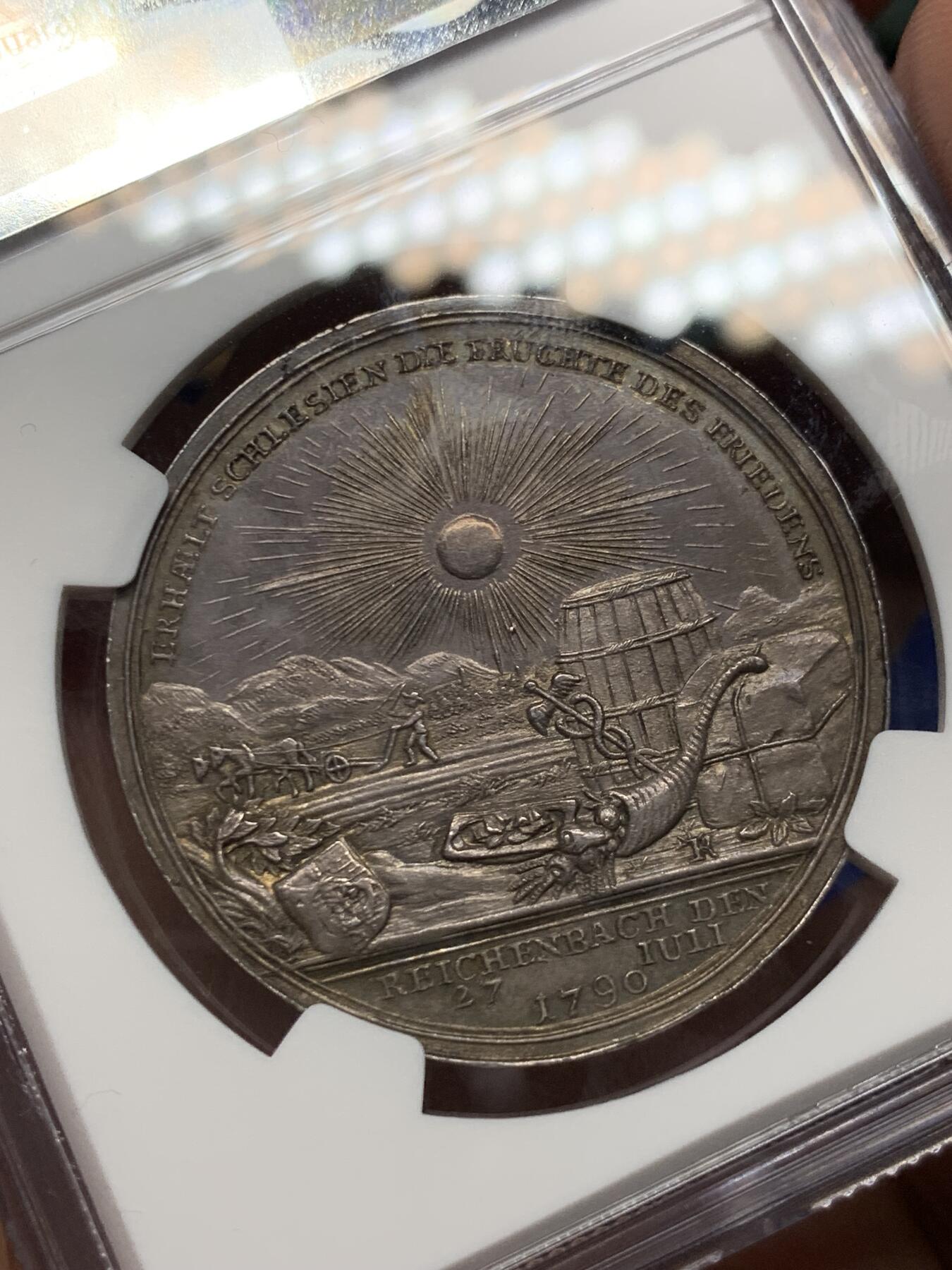 《竞宝斋》立夏专场特拍 （第2-1场）全场顺丰包邮 265场 NGC MS62 德国 1790 勃兰登堡-普鲁士 威廉二世 《赖兴巴赫公约》纪念银章 丰富的细节 值得入手