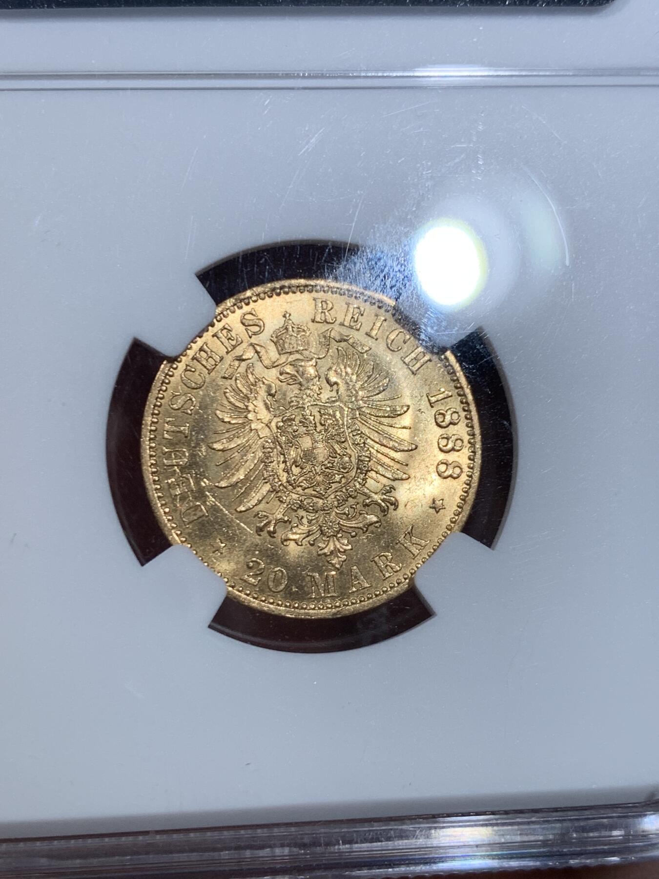 《竞宝斋》立夏专场特拍 （第2-1场）全场顺丰包邮 265场 NGC MS64 德国普鲁士1888三皇之年威廉二世短翅 20马克金币 三皇之年 威二金币少见高分