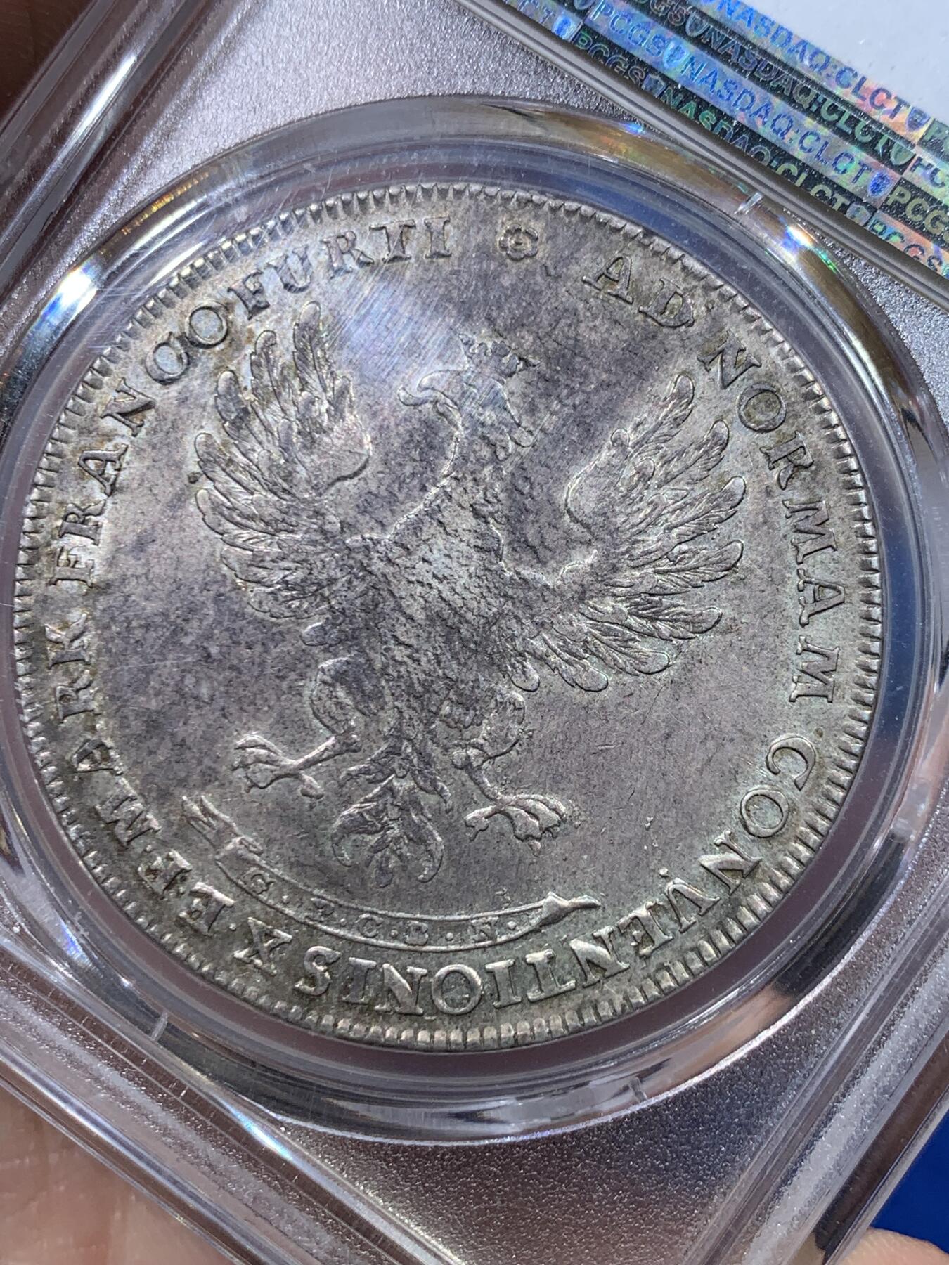 《竞宝斋》立夏专场特拍 （第2-1场）全场顺丰包邮 265场 唯一冠军分 PCGS AU50 德国 1767 法兰克福自由城 泰勒大银币 只存在2年的德邦 很难遇到的品种