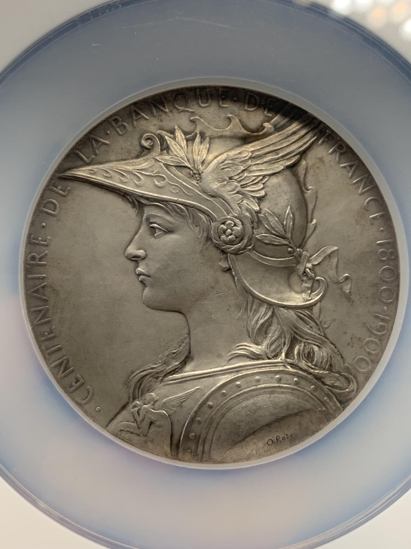 《竞宝斋》立夏专场特拍 （第2-1场）全场顺丰包邮 265场 NGC MS62 法国1900戒装玛丽安娜银章 法兰西百年银行 大盒封装 68mm 带原盒