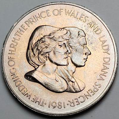 布加迪🐬～世界钱币🌾第 118 期 /  各国币及散币 - 福克兰群岛 1981年 50便士克朗币 查尔斯和戴安娜皇家婚礼纪念