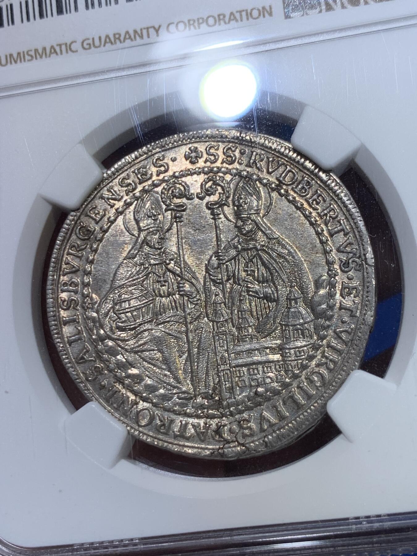 《竞宝斋》立夏专场特拍 （第2-1场）全场顺丰包邮 265场 冠军分 NGC MS63 神圣罗马帝国 萨尔茨堡半泰勒 1695/4骑字版冠军！均匀淡金色银光，极少版本，记录仅有两枚。AW拍卖纪录含佣金约8600RMB！