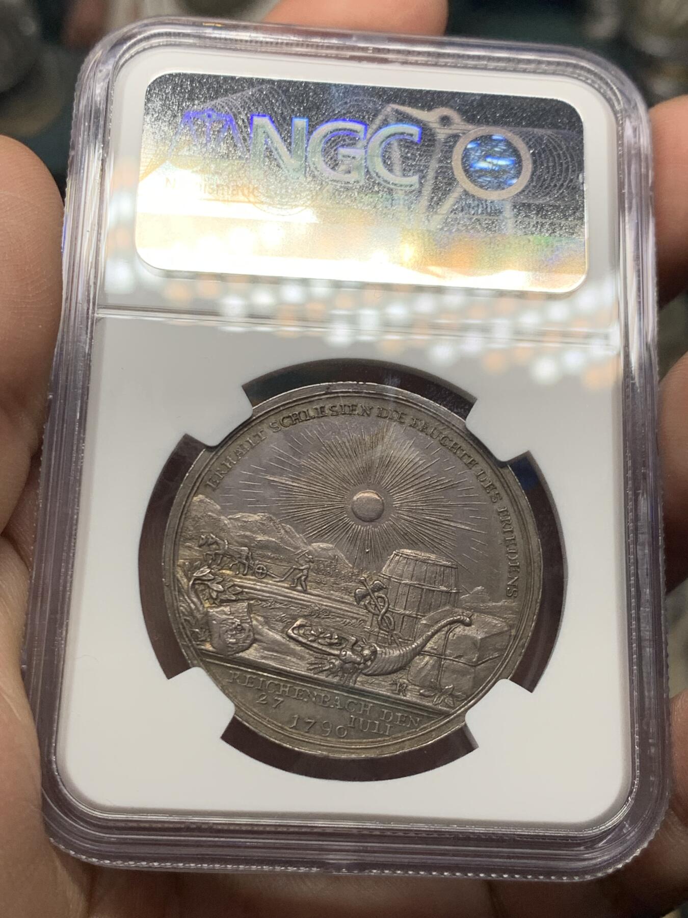 《竞宝斋》立夏专场特拍 （第2-1场）全场顺丰包邮 265场 NGC MS62 德国 1790 勃兰登堡-普鲁士 威廉二世 《赖兴巴赫公约》纪念银章 丰富的细节 值得入手