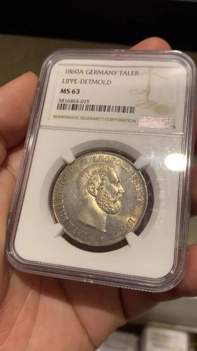 《竞宝斋》立夏专场特拍 （第2-1场）全场顺丰包邮 265场 NGC MS63 德国1860年利普-德特莫尔德泰勒 德意志小邦国发行量少 设计精美 环彩金光 状态夺目