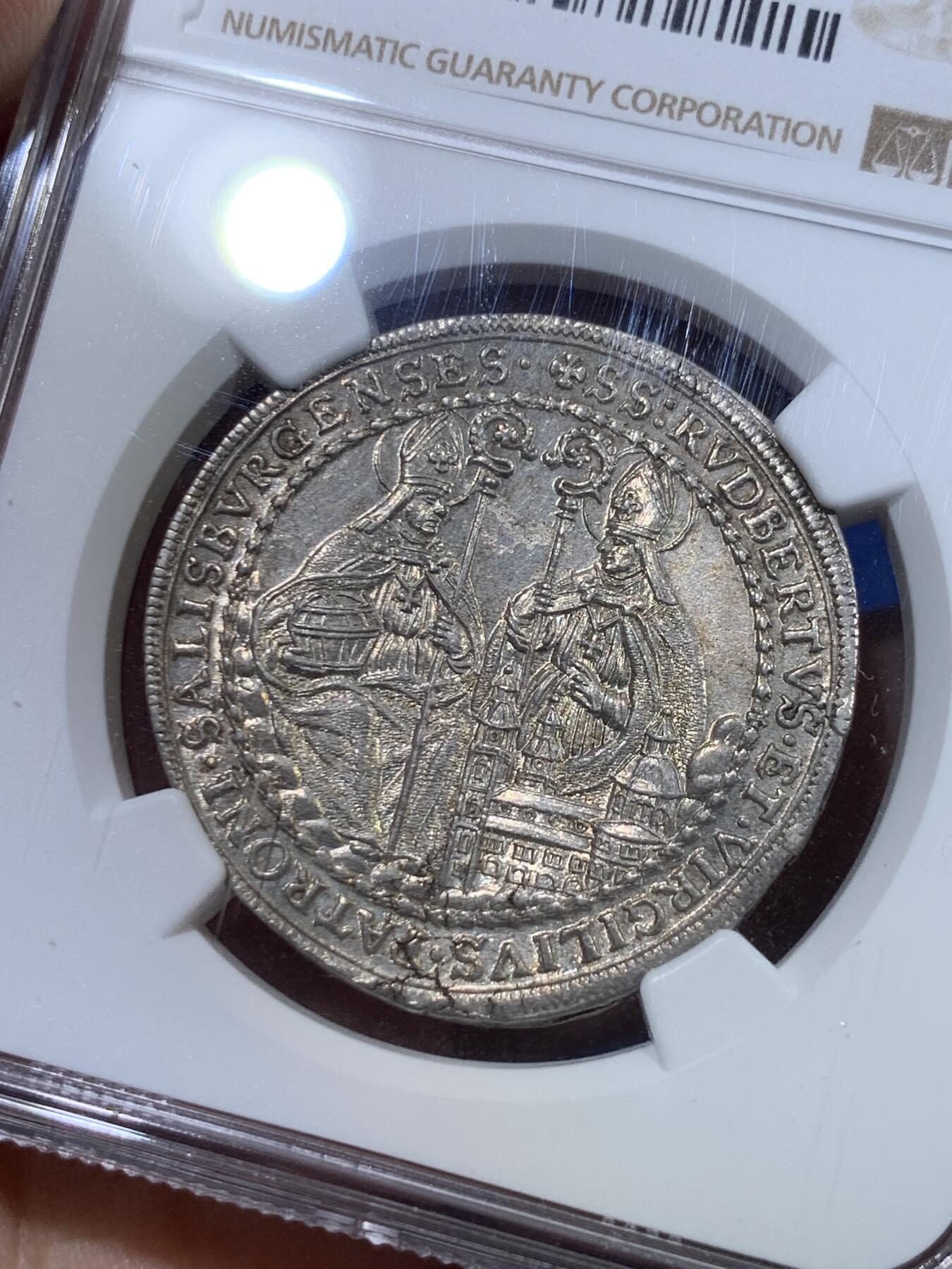 《竞宝斋》立夏专场特拍 （第2-1场）全场顺丰包邮 265场 冠军分 NGC MS63 神圣罗马帝国 萨尔茨堡半泰勒 1695/4骑字版冠军！均匀淡金色银光，极少版本，记录仅有两枚。AW拍卖纪录含佣金约8600RMB！