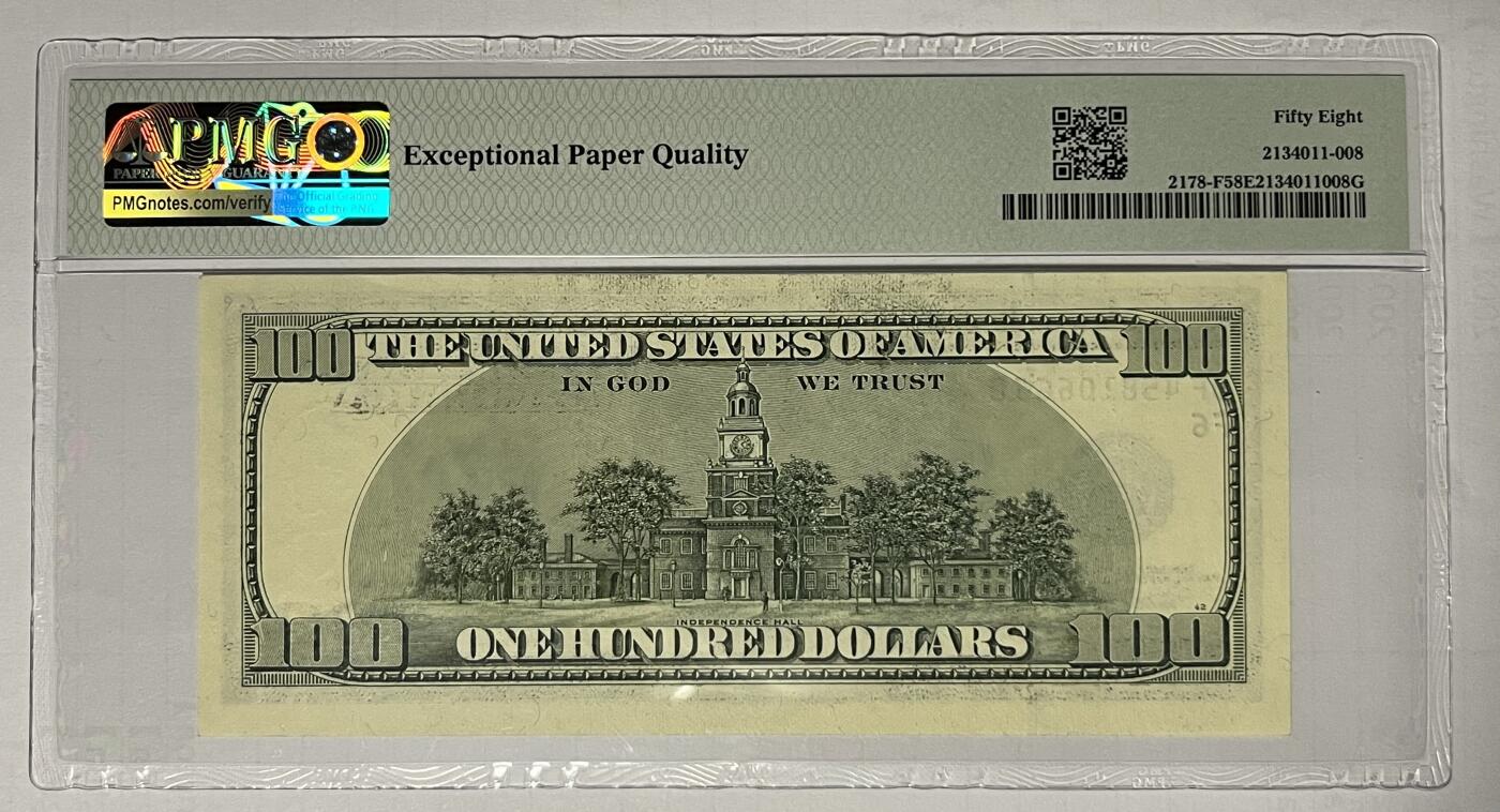 Chase Auction 第29期 - - 邮票、银币、外钞、民国钞和人民币混合场！（持续更新中） 2003年 大头版 100美元 联邦储备券 豹子尾666 PMG严格评级 58EPQ