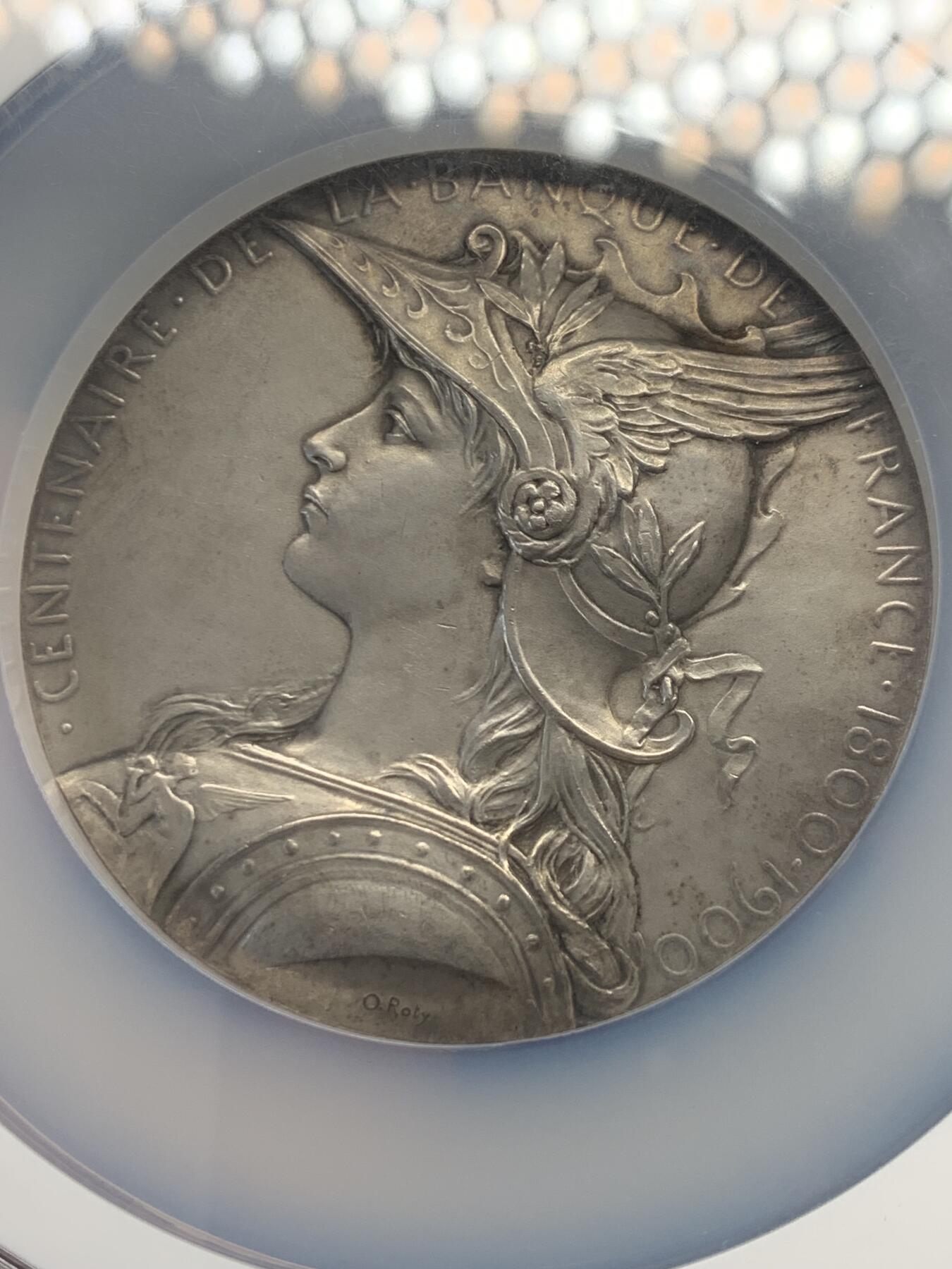 《竞宝斋》立夏专场特拍 （第2-1场）全场顺丰包邮 265场 NGC MS62 法国1900戒装玛丽安娜银章 法兰西百年银行 大盒封装 68mm 带原盒