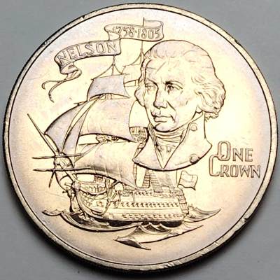 布加迪🐬～世界钱币🌾第 122 期 /  德国🇩🇪银币英联邦🇬🇧克朗币以及各国散币 - 直布罗陀🇬🇮 1980年 1克朗 尼尔森去世175周年