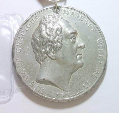 英国1830年 威廉四世继任国王高浮雕大合金章 带绶带 53MM - 英国1830年 威廉四世继任国王高浮雕大合金章 带绶带 53MM