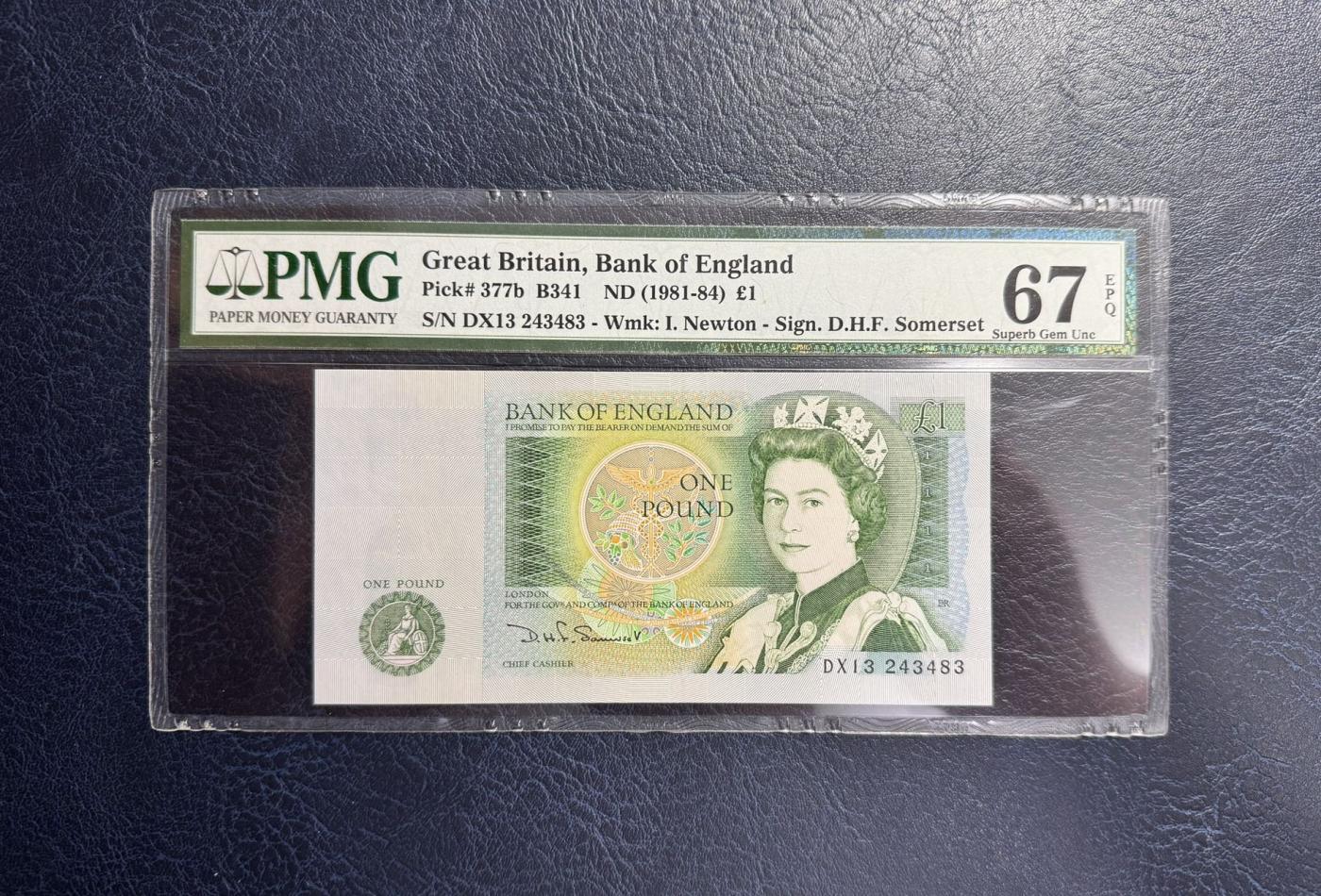收藏联盟Quantum Auction 第343期拍卖  英国ND (1981-84)年1镑 PMG67 物理学家 牛顿 