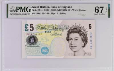 《张总收藏》149期-五一外币小高货场 - 英国E序列再版2002(ND2004)年5镑PMG67E高分 Pick#391c