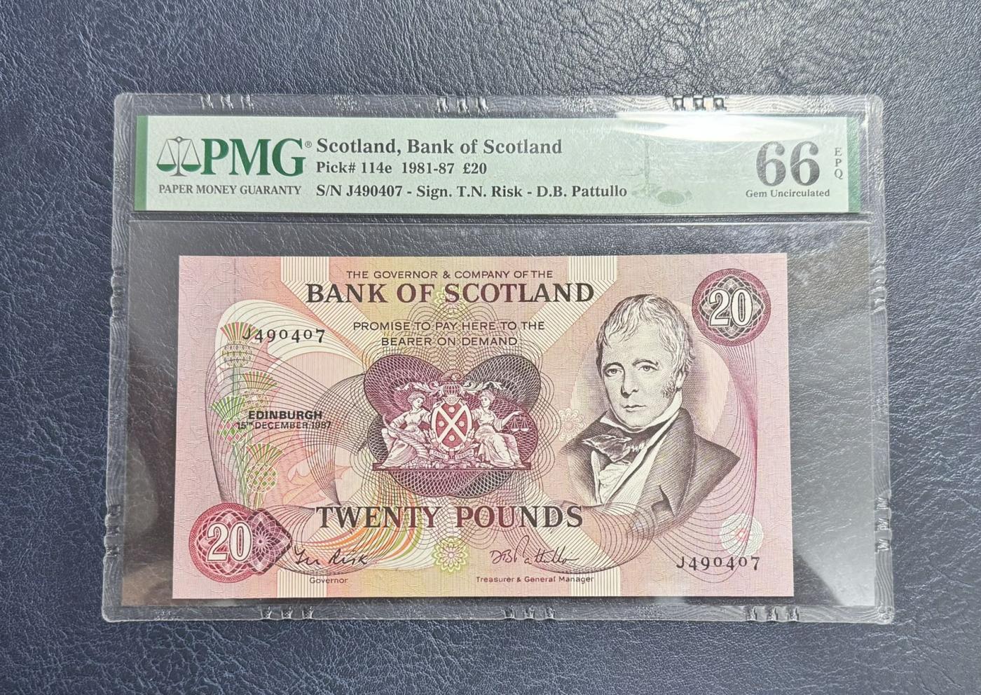 收藏联盟Quantum Auction 第343期拍卖  苏格兰银行1981-87年20镑 PMG66 大票幅