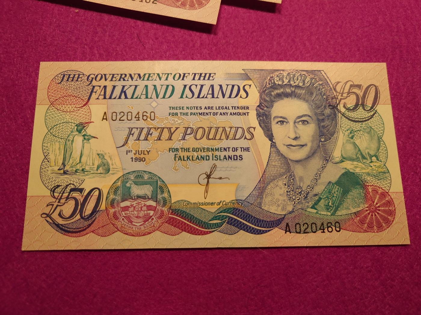 【世界钱币】精选微拍第103期暨2024年第14期  部分卖剩新品展示 1990年福克兰群岛50镑 全新绝品尾号460