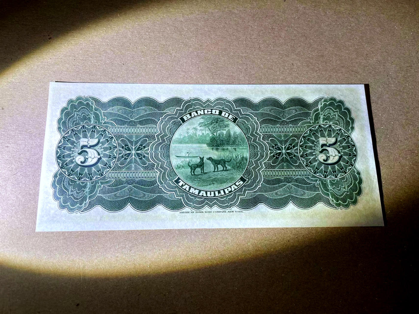 【Blue Auction】✨世界纸币精拍第471期【精】   墨西哥 1902年5比索 二犬观湖 小女孩  ABNC出品雕刻精美 全新UNC 大票幅