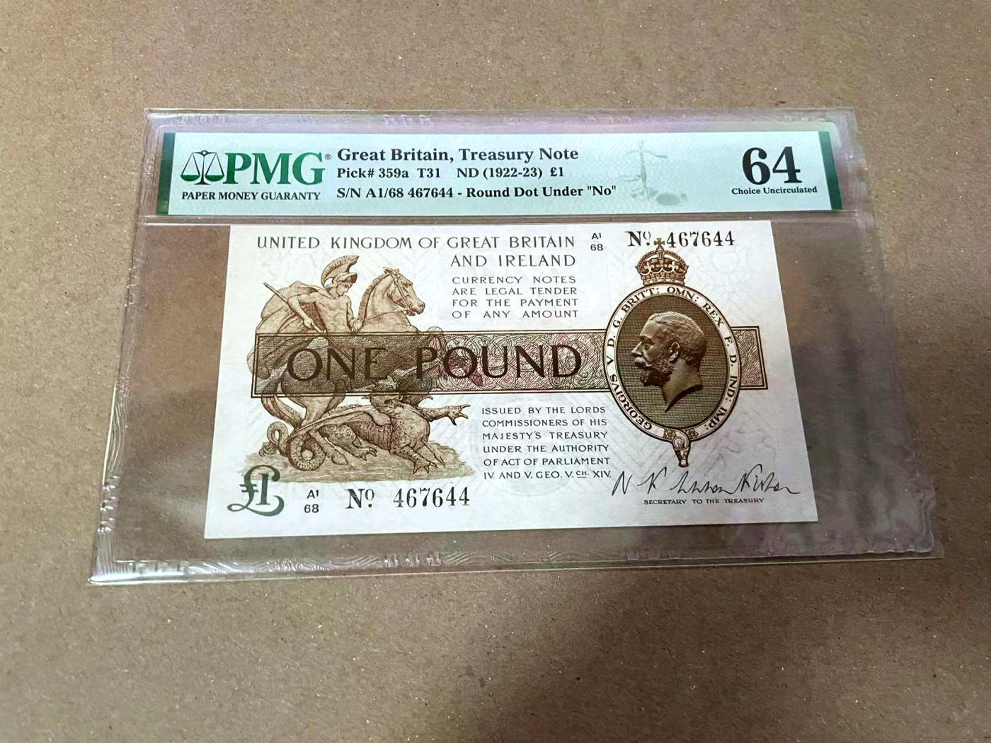 【Blue Auction】✨世界纸币精拍第471期【精】 英国 1922-23年1镑 PMG64 经典圣乔治屠龙和威斯敏斯特设计 英王乔五 