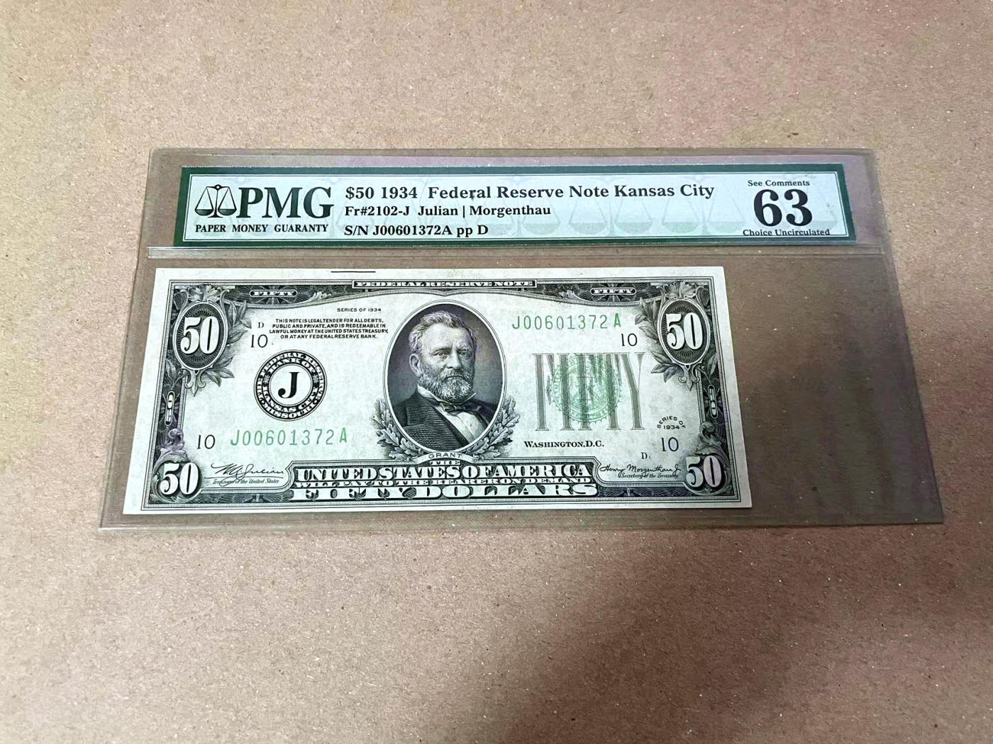 【Blue Auction】✨世界纸币精拍第471期【精】 【少见10区】美国 1934年50美金 堪萨斯 PMG63EPQ 第一代老壳 