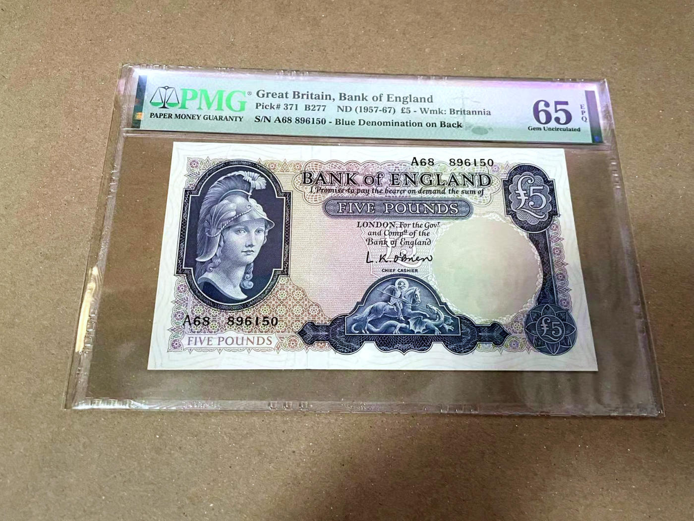 【Blue Auction】✨世界纸币精拍第471期【精】 【无47】英国 B序列 1957-67年5镑 PMG65EPQ 