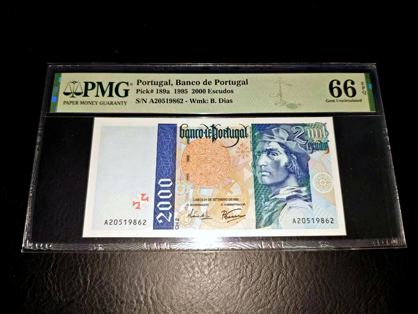【Blue Auction】✨世界纸币精拍第471期【精】 【a版无47】葡萄牙 1995年2000埃斯库多 PMG66EPQ 