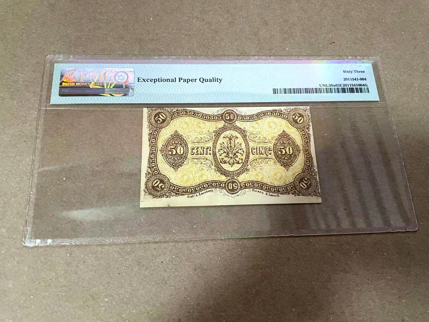 【Blue Auction】✨世界纸币精拍第471期【精】 【AA无47】意大利 早期 1870年50分 PMG63EPQ 