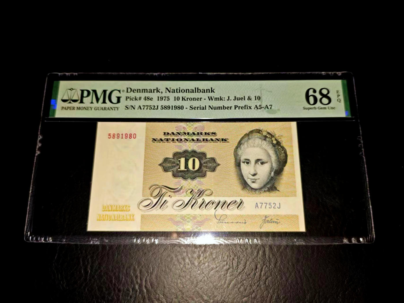 【Blue Auction】✨世界纸币精拍第471期【精】   【无47】丹麦 1975年10克朗 PMG68EPQ 超高分 