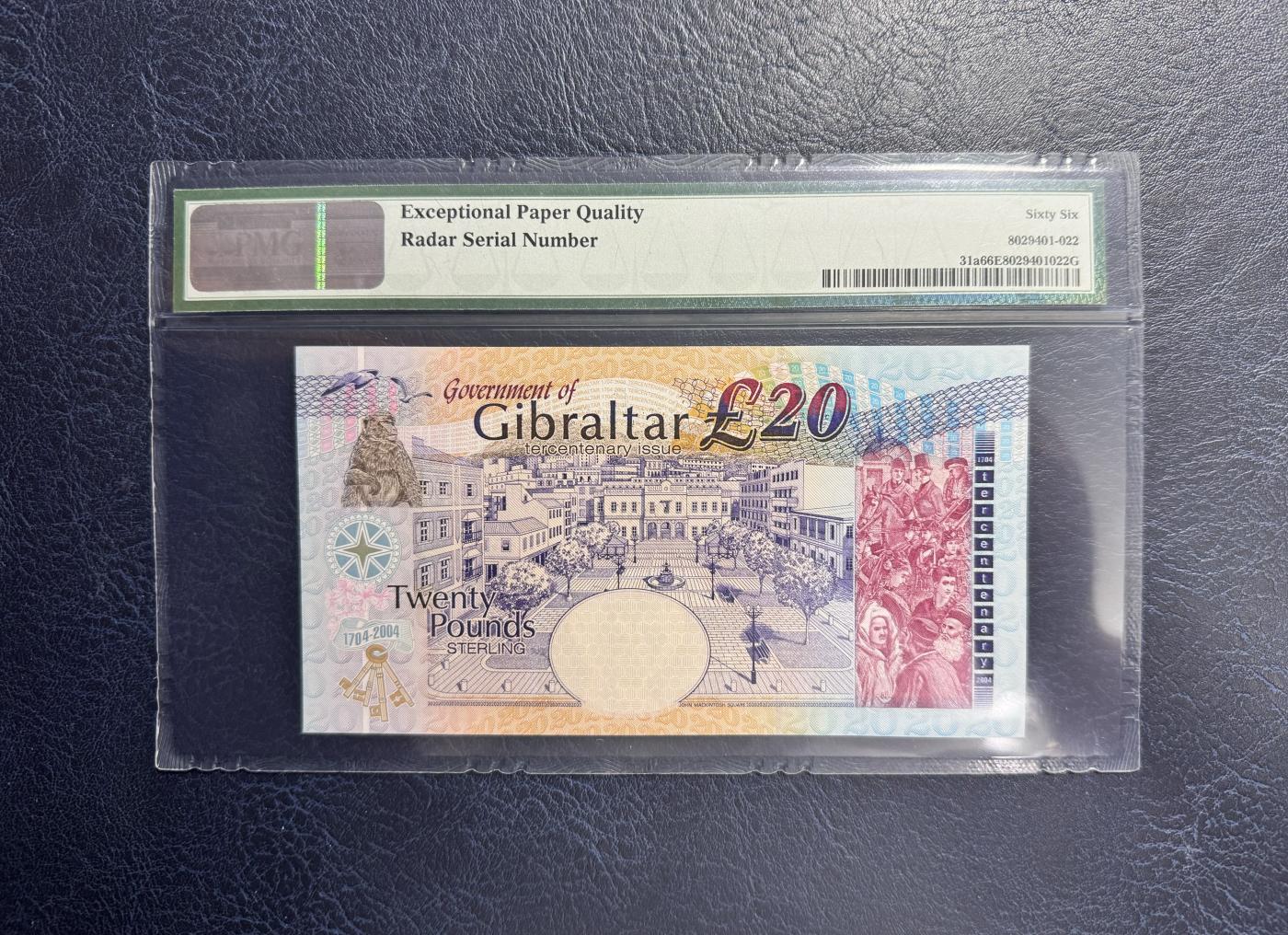 收藏联盟Quantum Auction 第343期拍卖  直布罗陀海峡2004年20镑英属管辖300周年纪念 PMG66 雷达号