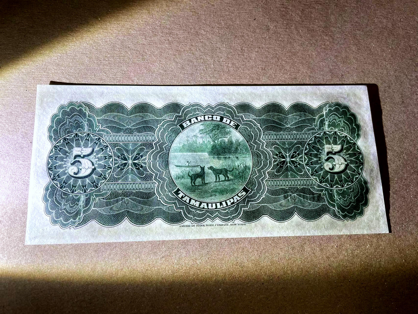 【Blue Auction】✨世界纸币精拍第471期【精】   墨西哥 1902年5比索 二犬观湖 小女孩  ABNC出品雕刻精美 全新UNC 大票幅