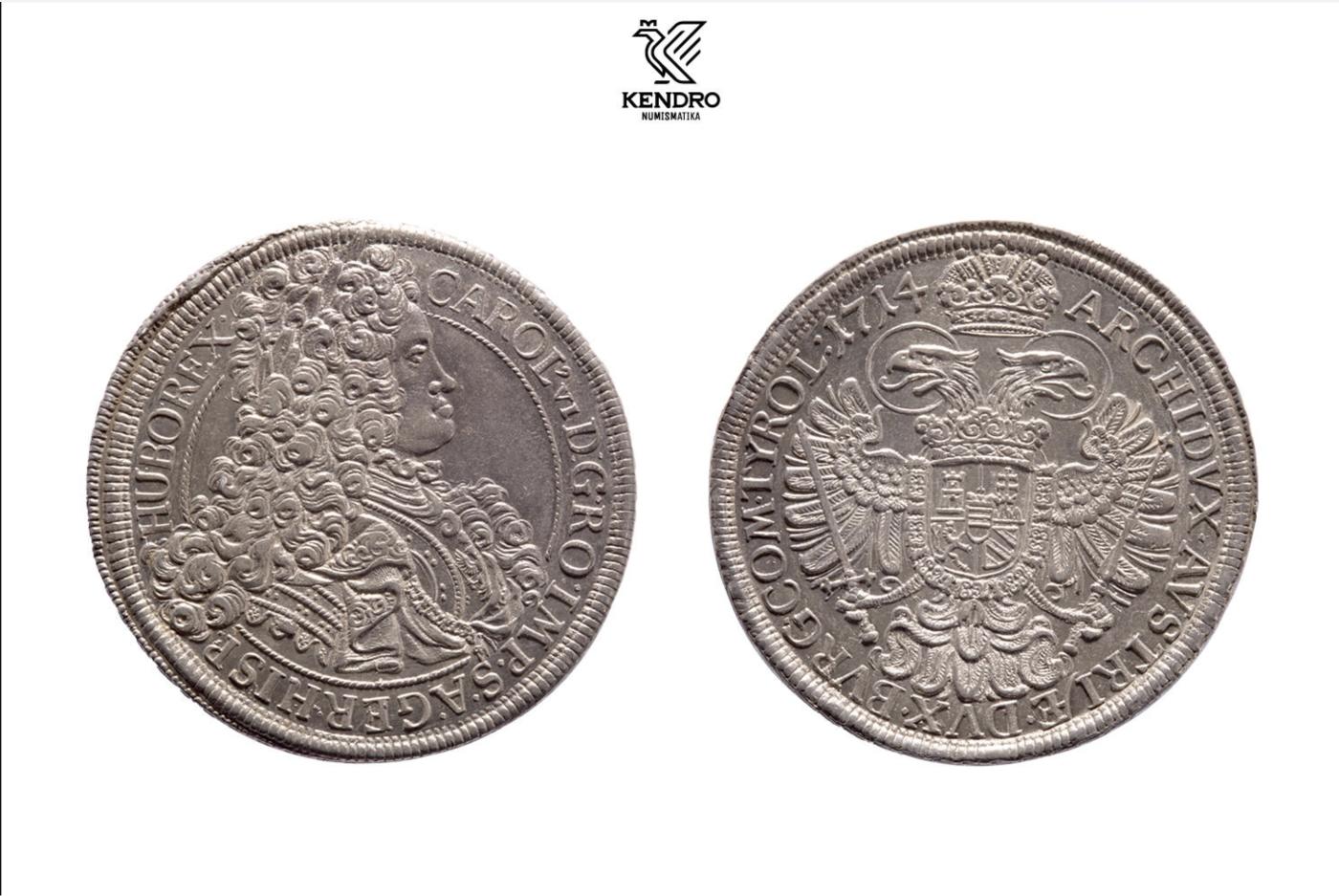 博洋堂“半夏逍遥”五月精品专场暨第075期（全场包邮） NGC AU58（砸盒）神罗1715年查理六世泰勒，维也纳厂，少见版别，设计精美，厚重深蓝彩包浆下还有原银光，高点细节俱在，从皇帝发丝与戎装板甲的细节来看妥妥的MS状态，也不输一些MS的同版泰勒。NGC给低评了！分数不满意而砸盒，可再送博分。最近欧拍一枚维也纳厂的查理六世裸币拍出了1050欧元的落槌价，细节可对比。