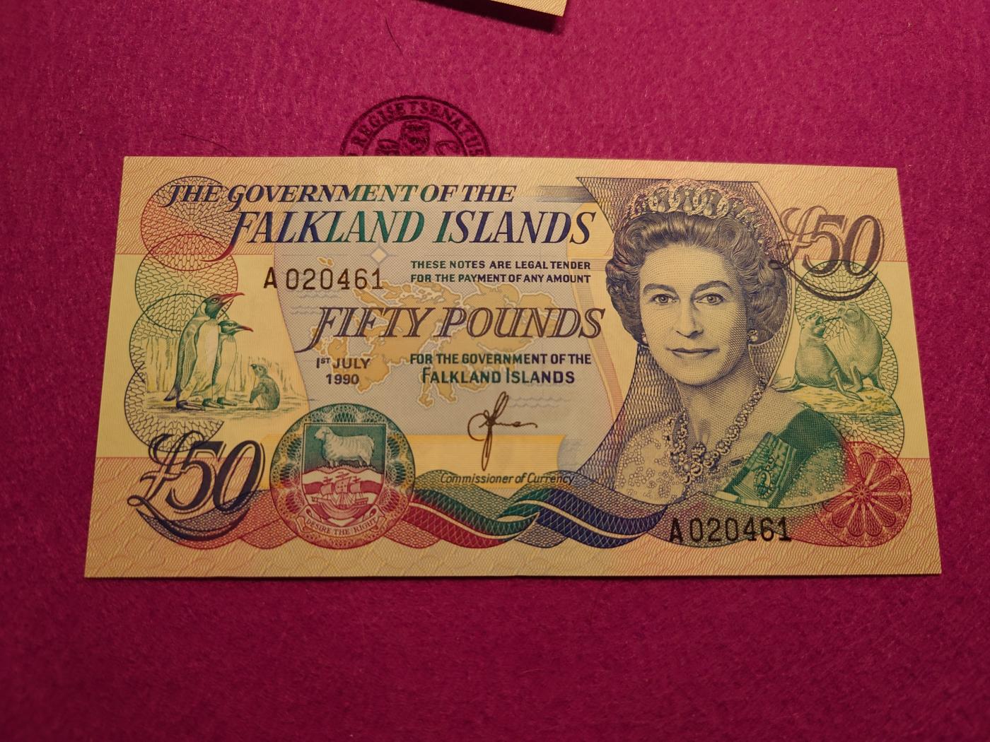 【世界钱币】精选微拍第103期暨2024年第14期  部分卖剩新品展示 1990年福克兰群岛50镑 全新绝品尾号461