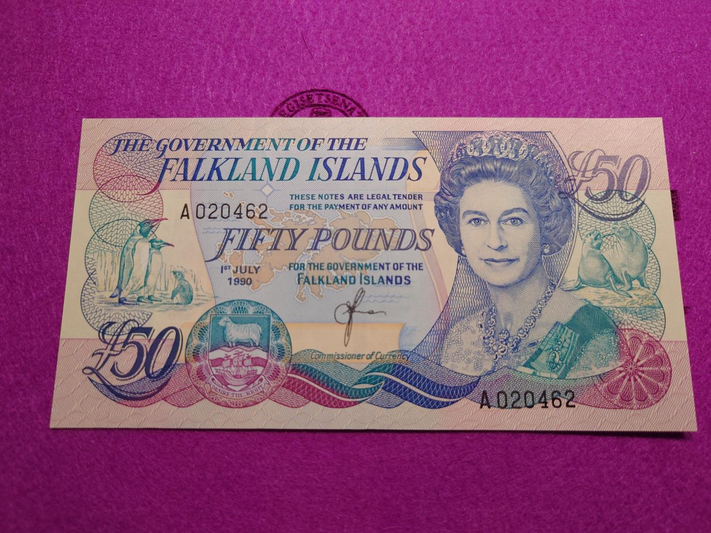 【世界钱币】精选微拍第103期暨2024年第14期  部分卖剩新品展示 1990年福克兰群岛50镑 全新绝品尾号462