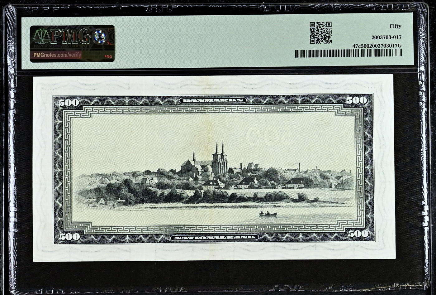 【Blue Auction】✨世界纸币精拍第471期【精】 丹麦 1967年500克朗 最高值 PMG50 背面罗斯基勒风光非常唯美 耐看经典品种