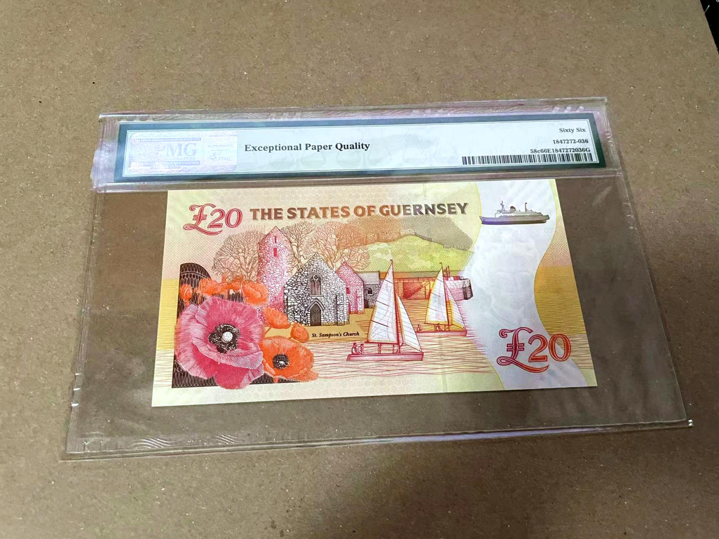 【Blue Auction】✨世界纸币精拍第471期【精】 【千位小号无47】根西 1996年20镑 PMG66EPQ 女王