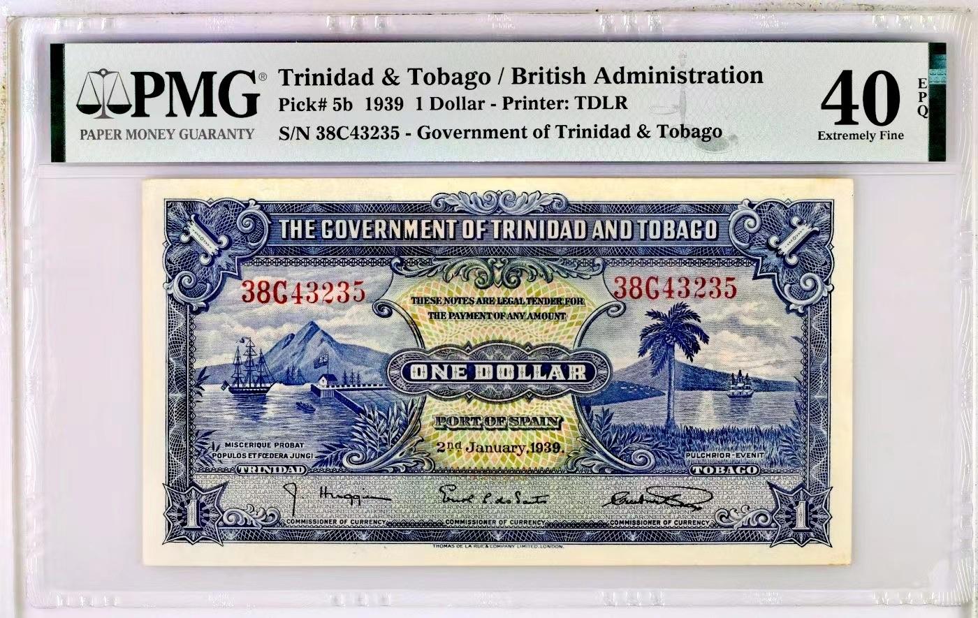 收藏联盟Quantum Auction 第343期拍卖  英属特立尼达和多巴哥 1939年 1元 PMG40EPQ 初版原票 稀少品种