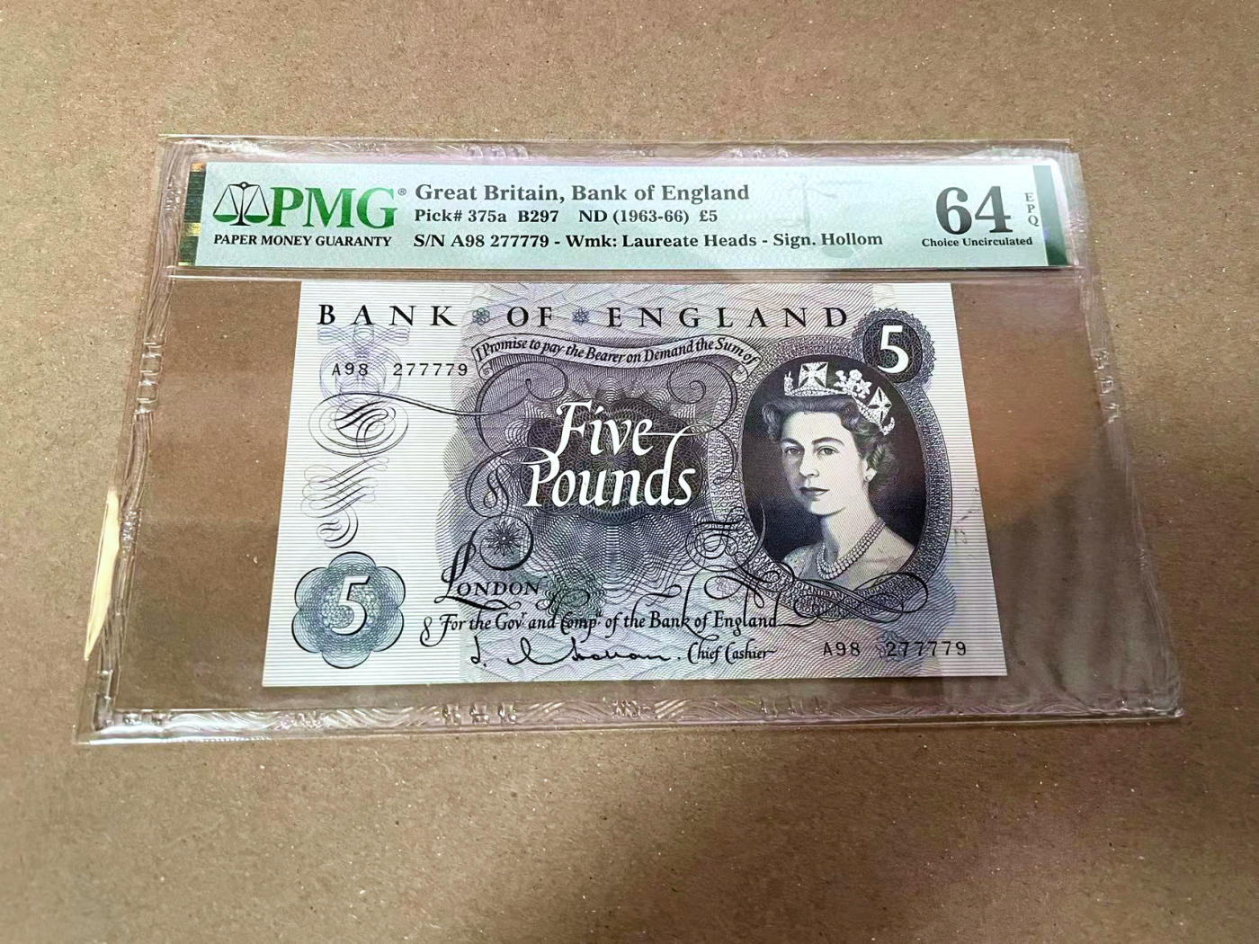 【Blue Auction】✨世界纸币精拍第471期【精】 英国 C序列 1963-66年5镑 PMG64EPQ