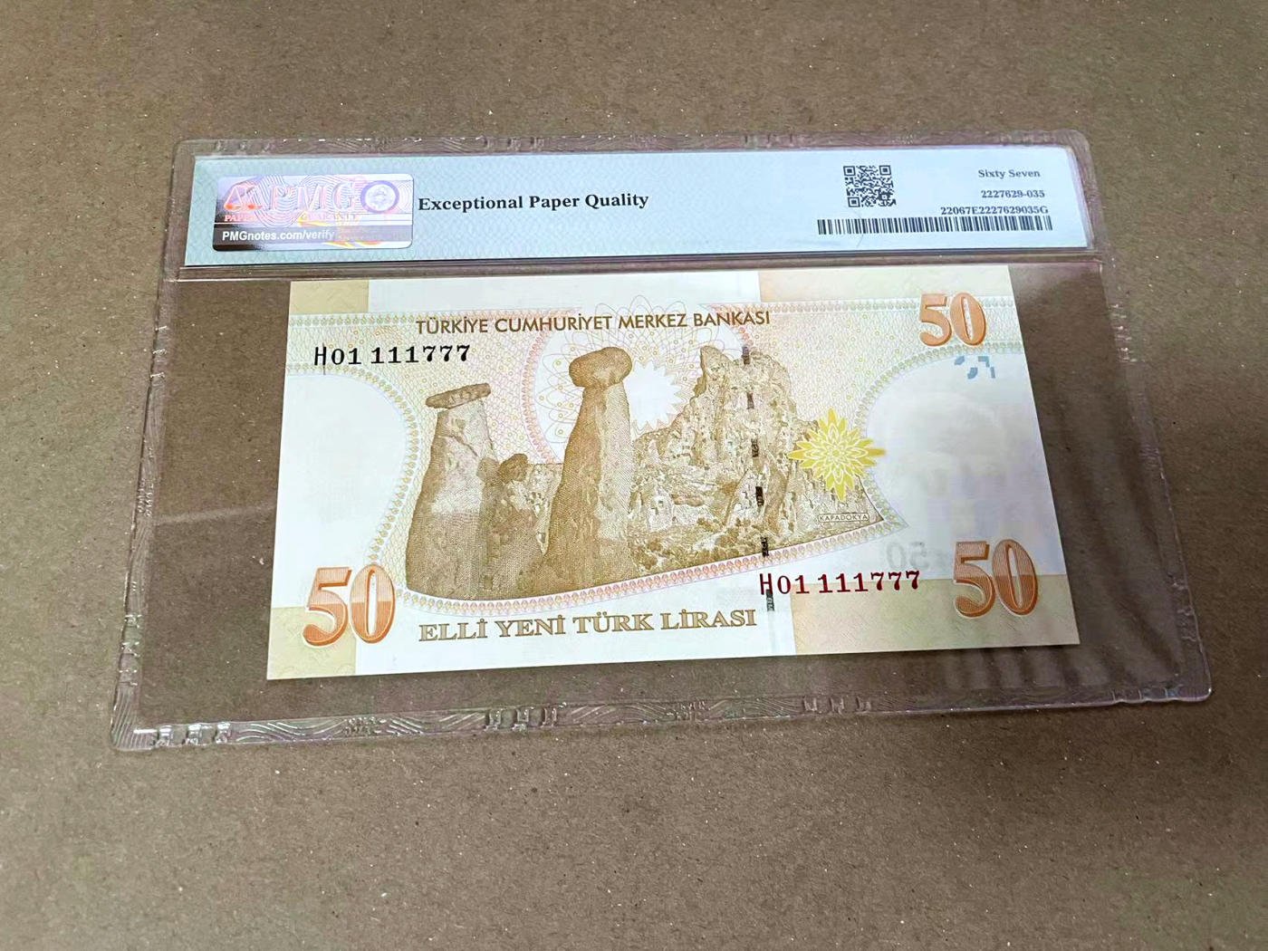 【Blue Auction】✨世界纸币精拍第471期【精】 【111777双豹子号】土耳其 2005年50新里拉 PMG67EPQ 高分