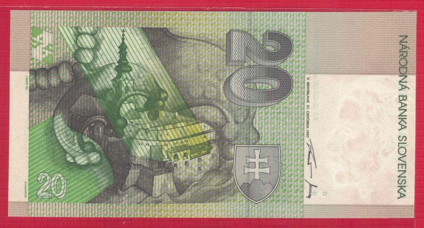 斯洛伐克1997年20克朗 P-20c 欧洲纸币 实物图 UNC