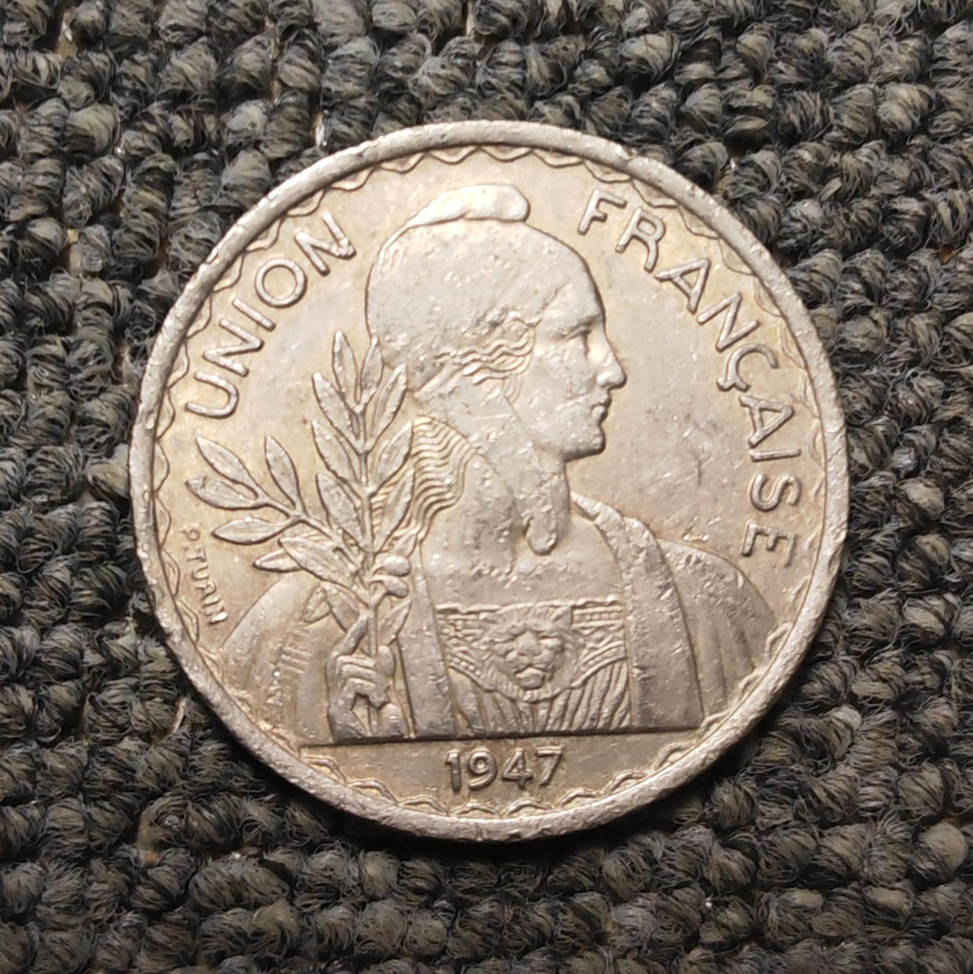 1947年法属印支1皮阿斯特大镍币