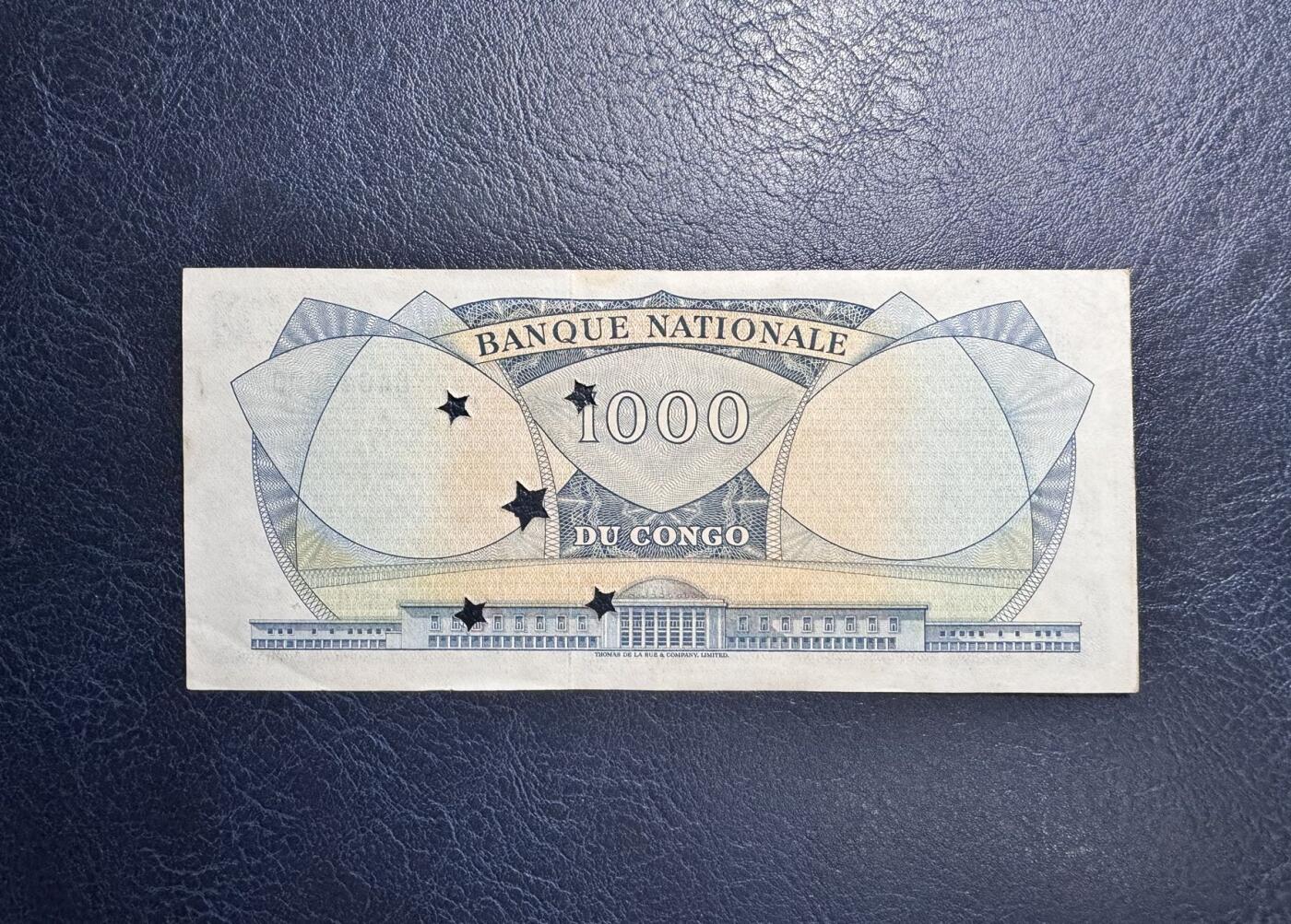 收藏联盟Quantum Auction 第343期拍卖  刚果共和国1964年1000法郎打孔注销票 品相UNC- 有黄 