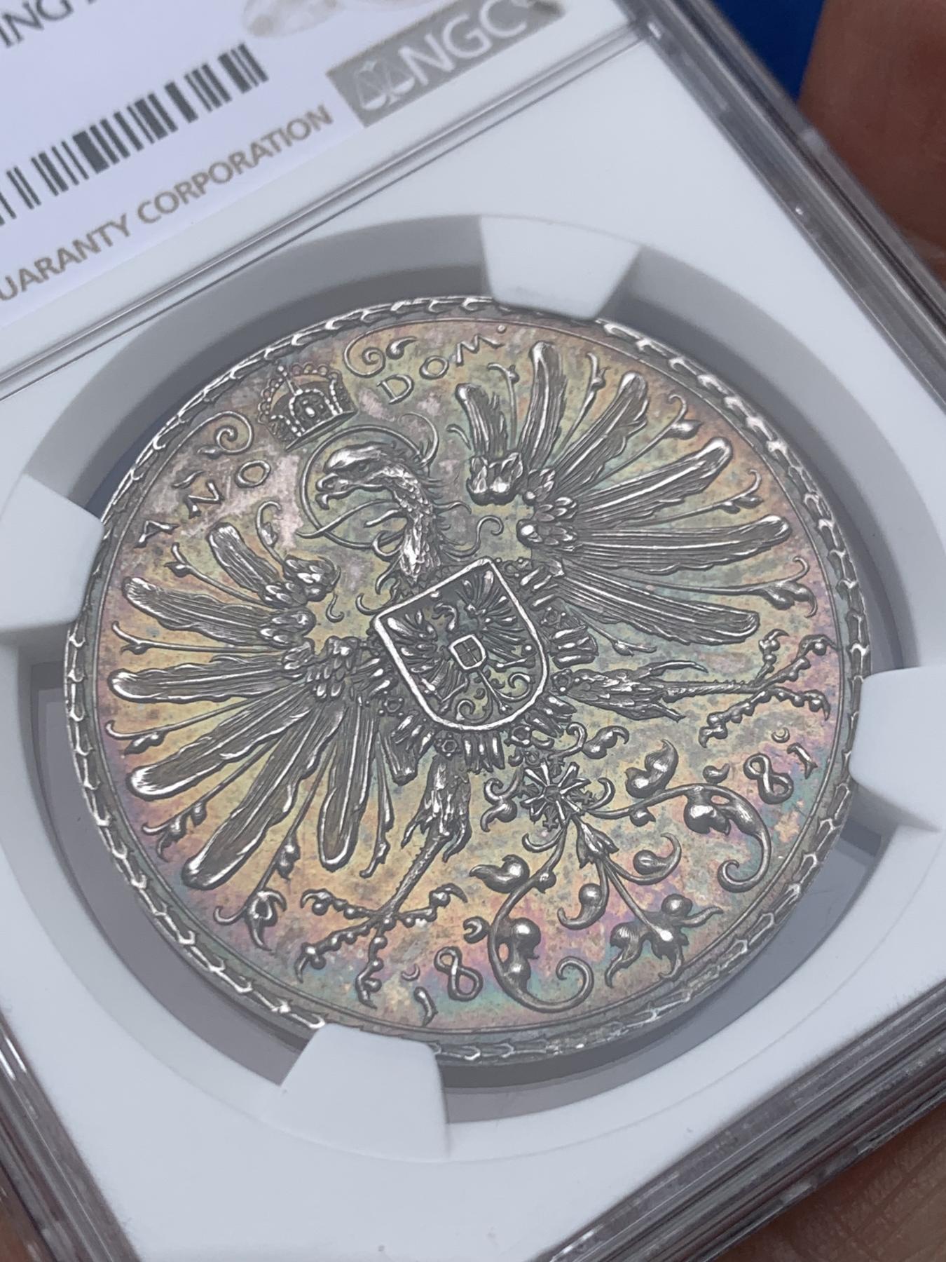 《竞宝斋》立夏专场特拍 （第2-1场）全场顺丰包邮 265场 NGC MS67 德国1881年巴伐利亚射击节银章 唯一冠军分！毫无磨损＋五彩包浆的顶级状态 颜值拉满（此章分为慕尼黑市和巴伐利亚州两版本，此枚为数量更少的州版）