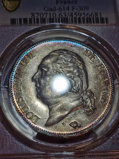 PCGS-MS63法国1824W路易十八5法郎银币 - PCGS-MS63法国1824W路易十八5法郎银币