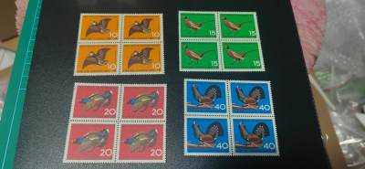 德国邮票专场，都是四方连！ - 德国邮票一套，1965年发行，西德鸟类野生动物4全，品相如图