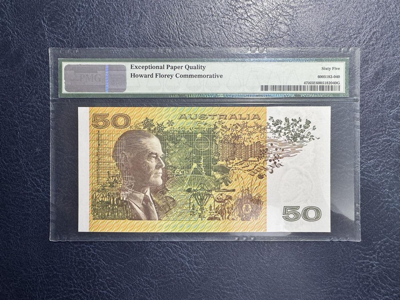 收藏联盟Quantum Auction 第343期拍卖  澳大利亚1994年50元 PMG65  青霉素萃取提纯并投入临床应用者 弗洛里