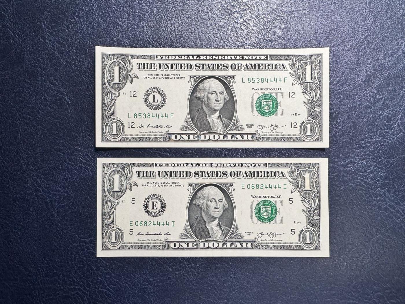 收藏联盟Quantum Auction 第343期拍卖  美国联邦储备2013年1元狮子号4444一对 品相全新UNC