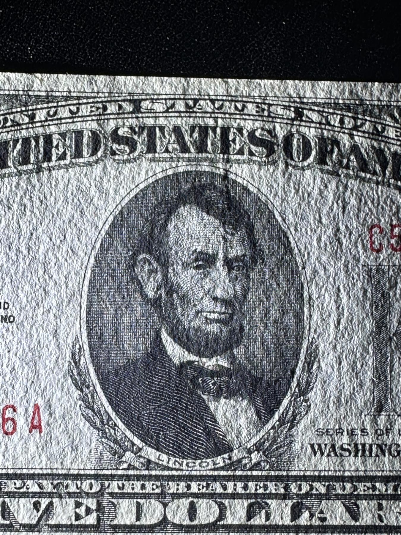 《外钞收藏家》第三百六十七期 1928年美国5美元 红库印 疑似有折 品相如图