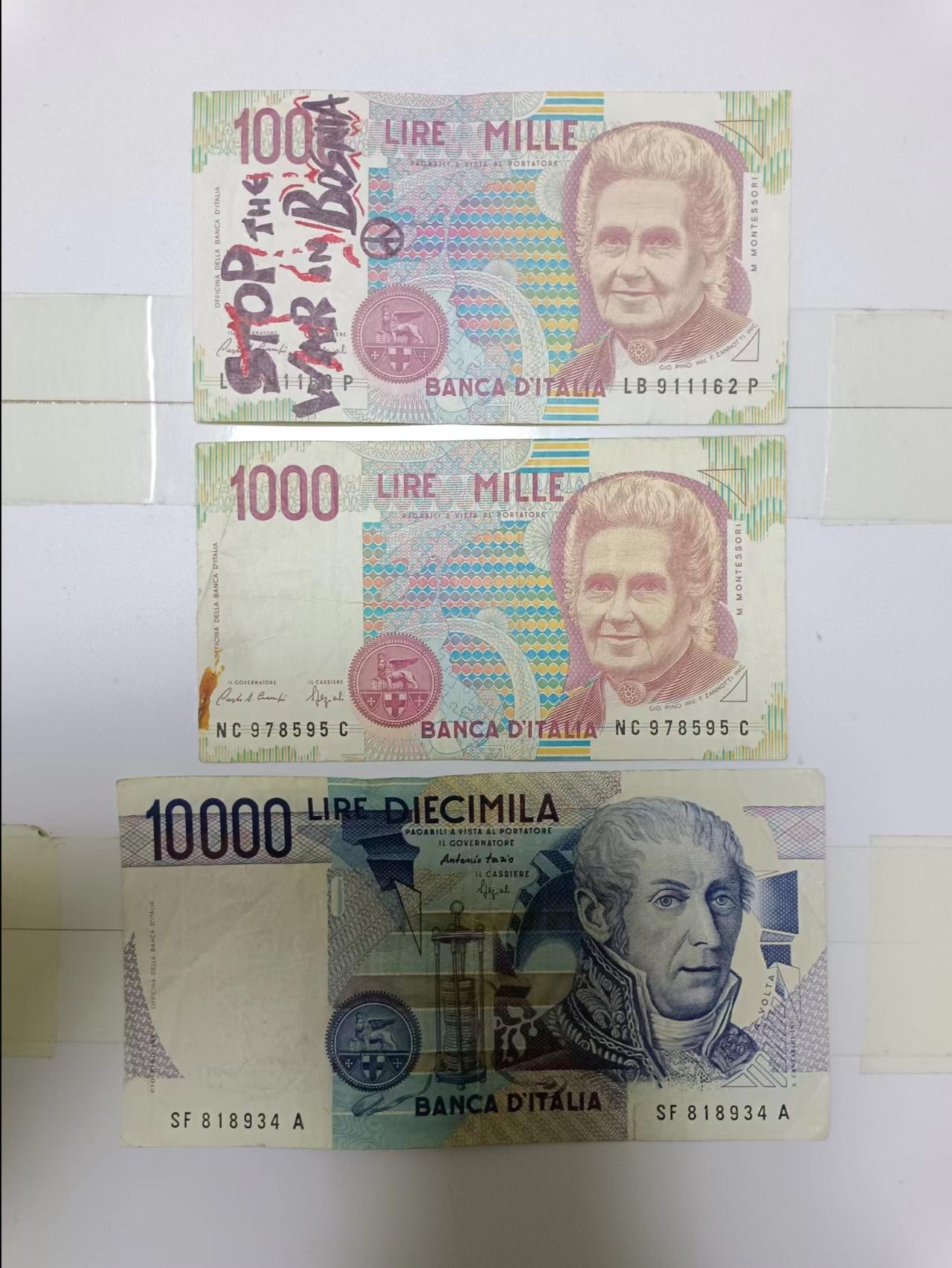【20240510】非全新纸币第135场 意大利3张纸币，有字迹和裂缝