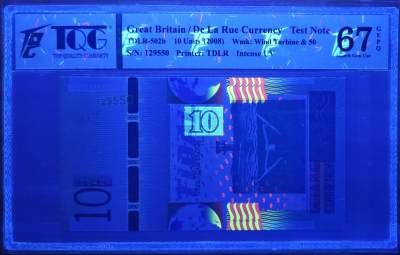 PThappally收藏第30次拍卖，英联邦地区硬币纸币 - GREAT BRITAIN, De La Rue Currency Test Note, 2008 10 Energy, "Tidal Energy from Sea" colorful UV & wide security wire-  TQG 67 GEPQ Superb Gem UNC