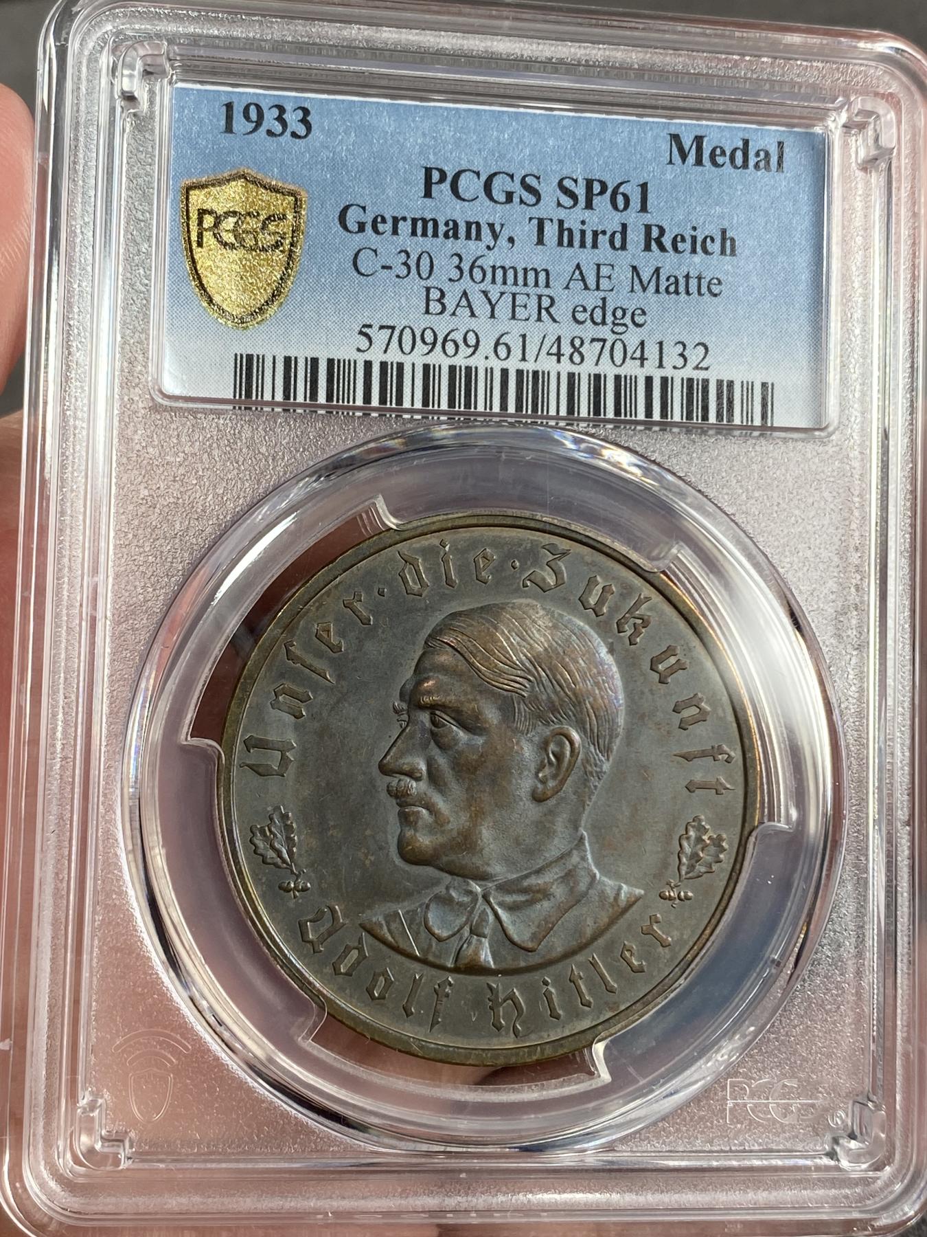 万国钱币拍卖第025期（槐月至·百币艳） PCGS SP61 1933年德国民族社会主义工人党党魁成功当选帝国总理执政纪念铜章 欧洲原味青铜包浆一手货