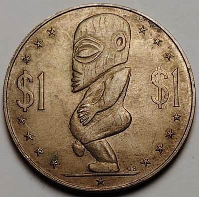 布加迪🐬～世界钱币🌾第 112 期 / 香蕉🍌币🇳🇿🇫🇮🇧🇧🇸🇴🇯🇲等各国克朗币和散币 - 库克群岛 1972年 1元 生殖崇拜题材克朗币