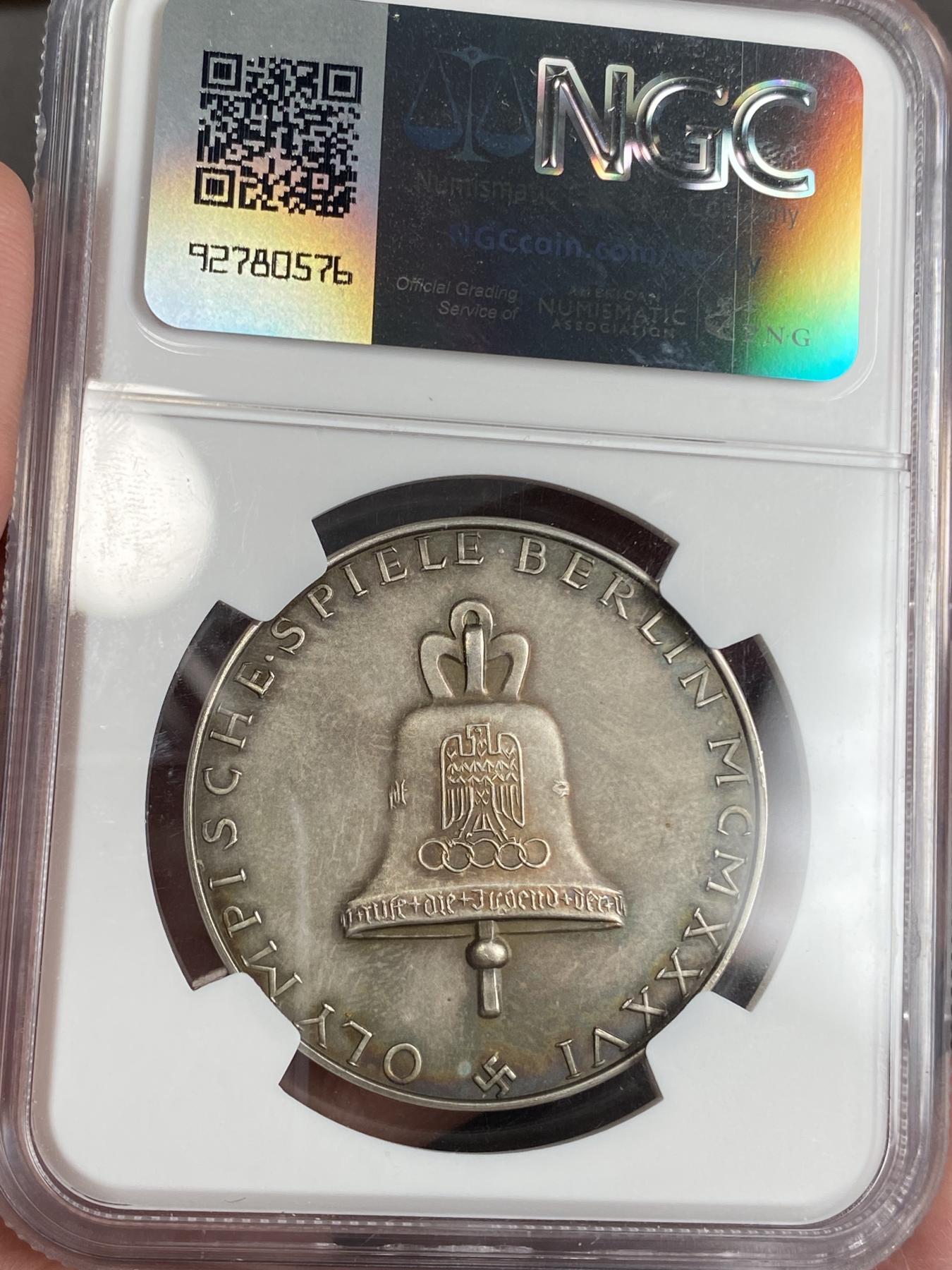 万国钱币拍卖第025期（槐月至·百币艳） NGC MS64 1936年德国奥运会纪念银章 原味原盒彩