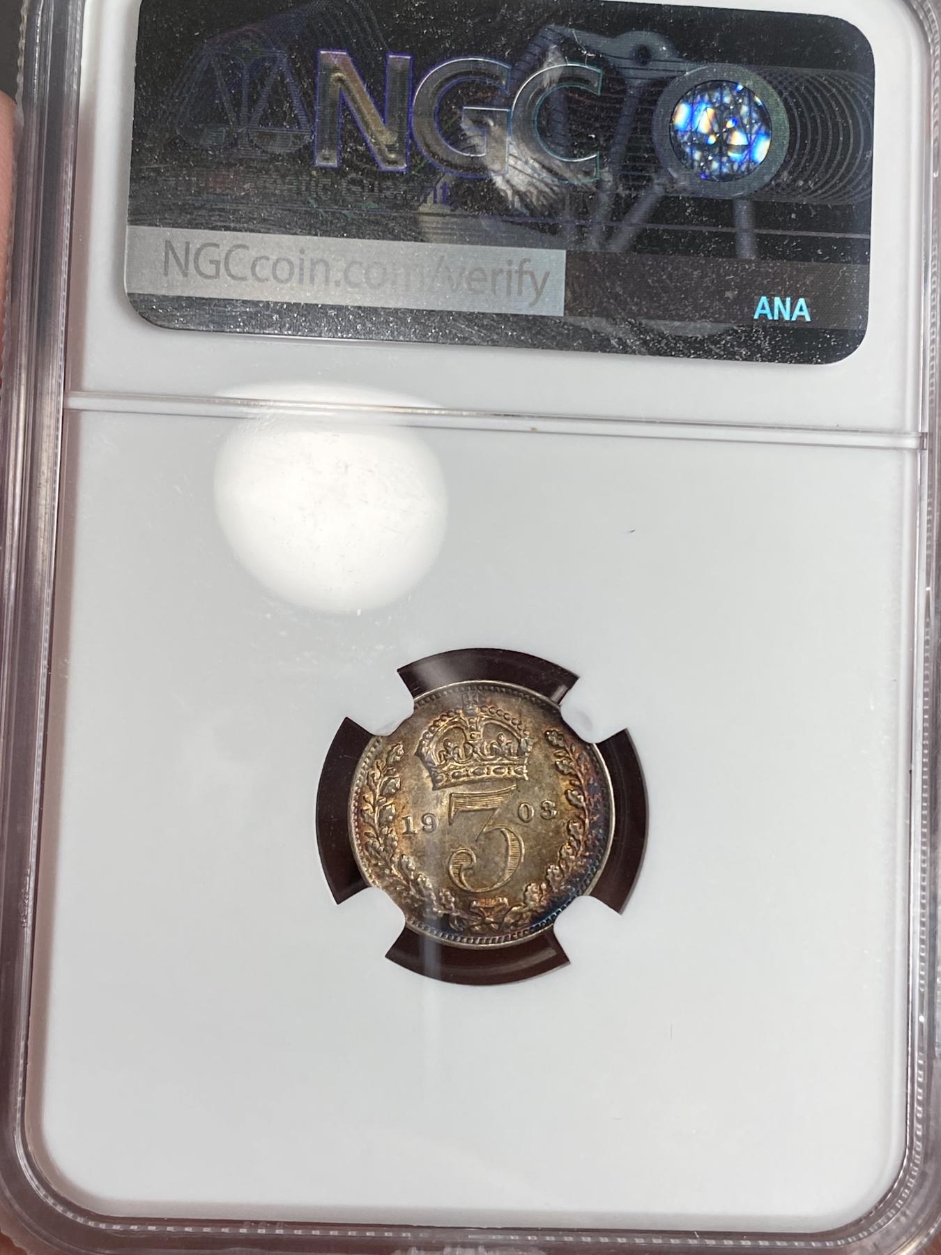 万国钱币拍卖第025期（槐月至·百币艳） NGC MS61~63 1903英国爱德华七世濯足币一组4枚 原盒五彩