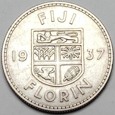 布加迪🐬～世界钱币(上海)🌾第 124 期 /  🇫🇷🇬🇧🇦🇺等各国新老银币 - 斐济 1937年 1佛罗林银币 乔六头像